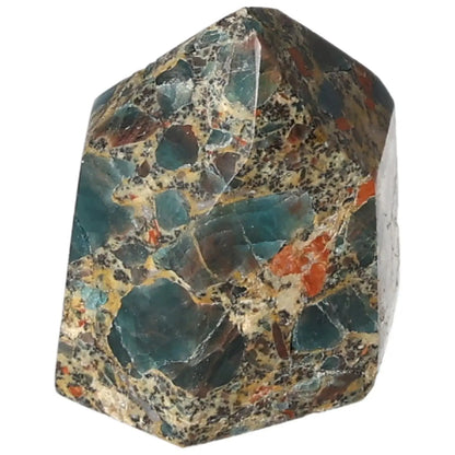 Vibrant Apatite Obelisk from Sylvia Crystals showcasing deep blue hues and exquisite craftsmanship for spiritual harmony and elegance.