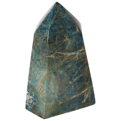 Apatite obelisk by Sylvia Crystals, showcasing premium quality and vibrant energy for enhancing clarity and focus in décor.