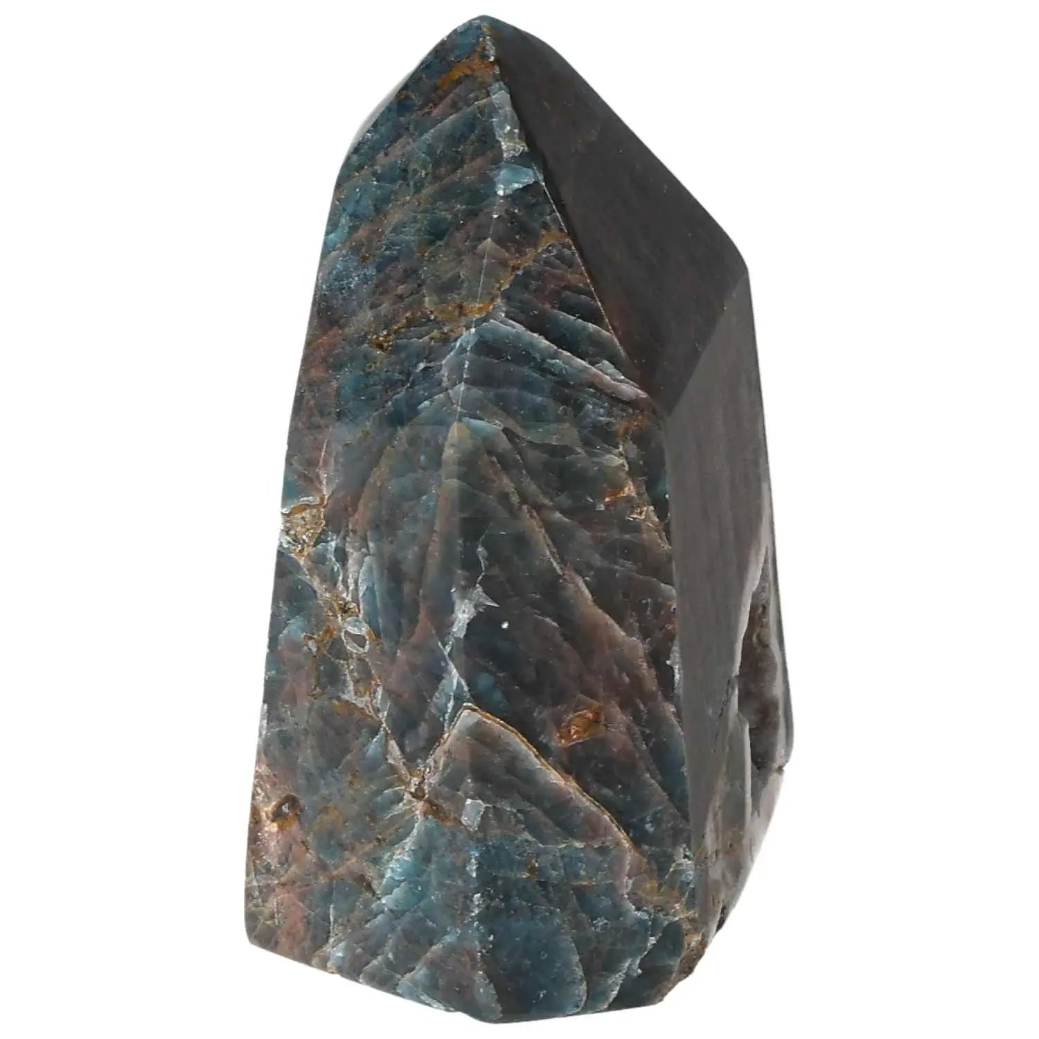 Apatite Obelisk from Sylvia Crystals, showcasing vibrant colors and fine craftsmanship for clarity and focus enhancement.