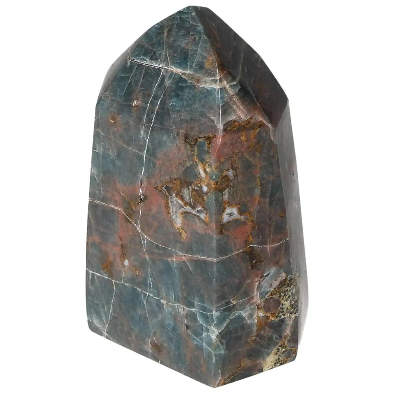 Sylvia Crystals premium Apatite Obelisk featuring deep blue hues, ideal for enhancing spiritual elegance and clarity in your space.