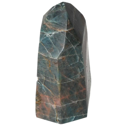 Handcrafted Apatite Obelisk with deep blue hues, showcasing natural beauty and elegance, exclusive to Sylvia Crystals.
