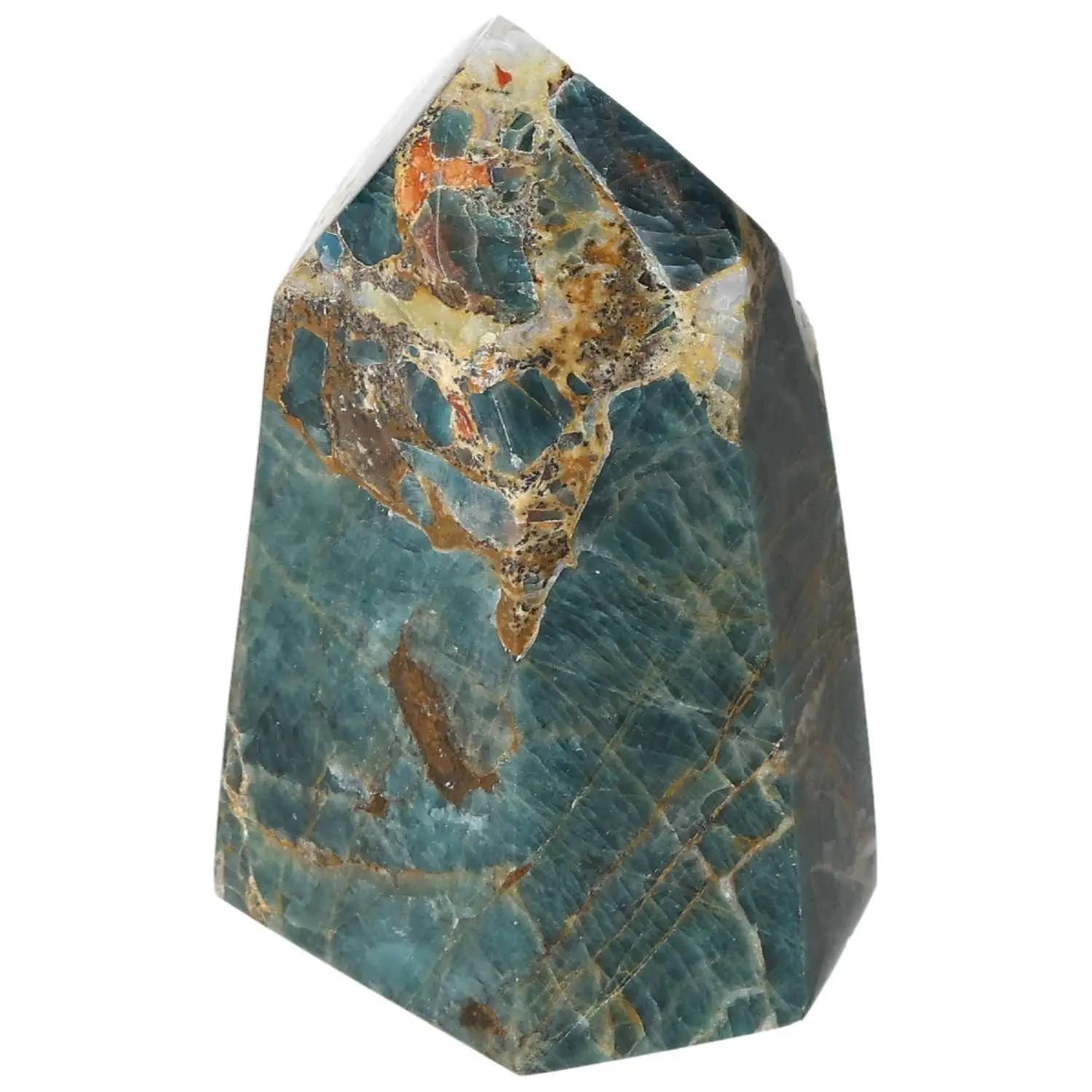 Apatite Obelisk by Sylvia Crystals, premium stone showcasing vibrant colors, symbolizing spirit-matter harmony and spiritual energy.