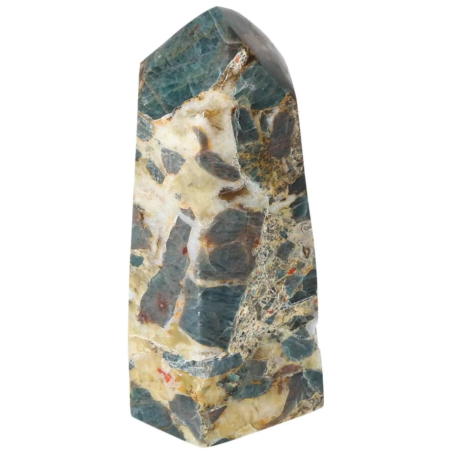 Apatite Obelisk by Sylvia Crystals featuring rich blue hues, showcasing luxury and spiritual significance.