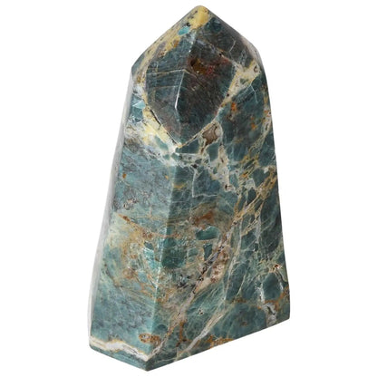 Luxurious Apatite Obelisk by Sylvia Crystals, handpicked with a striking blue hue for clarity and communication enhancement.