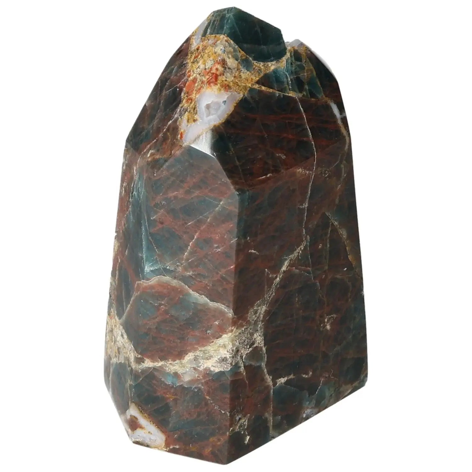 Apatite Obelisk by Sylvia Crystals, showcasing a striking blend of hues and spiritual properties, representing luxury and conscious living.