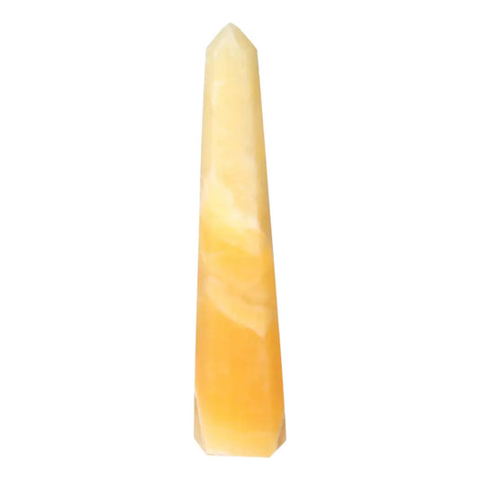 Mexican Calcite Obelisk from Sylvia Crystals, promoting self-confidence and personal growth, ideal for luxury and conscious living.