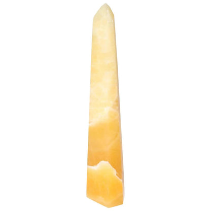 Mexican Calcite Obelisk by Sylvia Crystals, promoting luxury and personal growth. Ideal for boosting self-confidence and achieving goals.