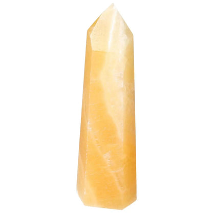 Mexican Calcite Obelisk from Sylvia Crystals, enhances spiritual clarity and self-confidence with natural elegance.