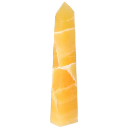 Alt Tag: Mexican Calcite Obelisk, premium spirituality stone enhancing confidence, motivation, and prosperity by Sylvia Crystals.