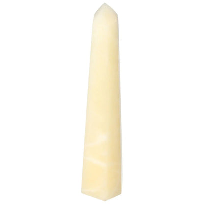 Mexican Calcite Obelisk by Sylvia Crystals, radiating positive energy, boosts self-confidence and motivation for personal growth.