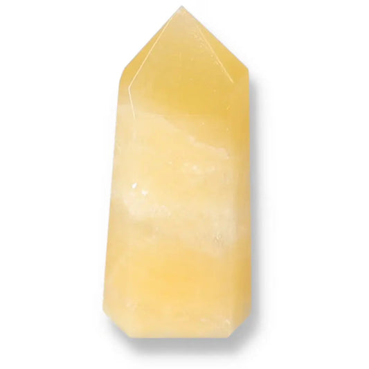 Mexican Calcite Obelisk from Sylvia Crystals, a symbol of positivity and growth, showcasing its stunning handpicked design.