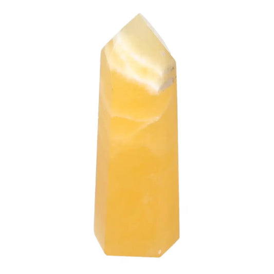 Mexican Calcite Obelisk from Sylvia Crystals, a premium spiritual tool for enhancing self-confidence and motivation.