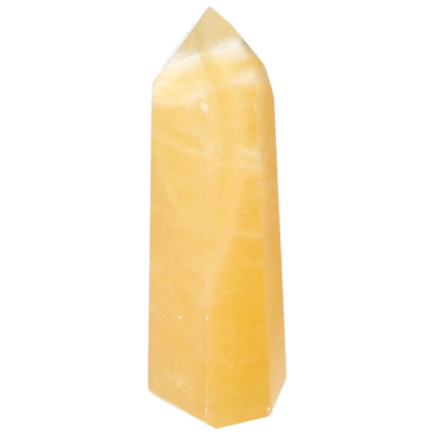 Golden Mexican Calcite Obelisk for energy flow and self-confidence by Sylvia Crystals.