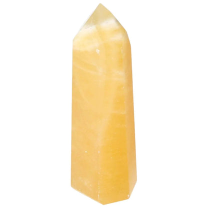 Golden Mexican Calcite Obelisk for energy flow and self-confidence by Sylvia Crystals.