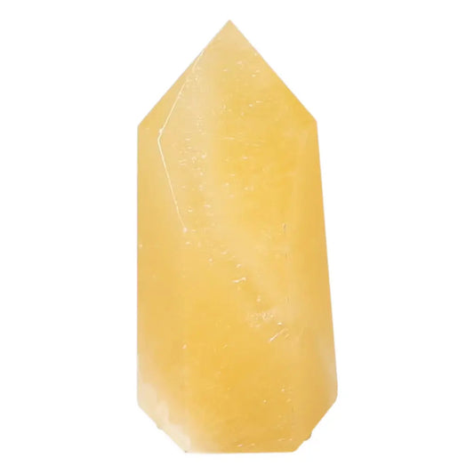 Yellow Mexican Calcite Obelisk for spiritual growth and energy enhancement, handpicked by Sylvia Crystals.