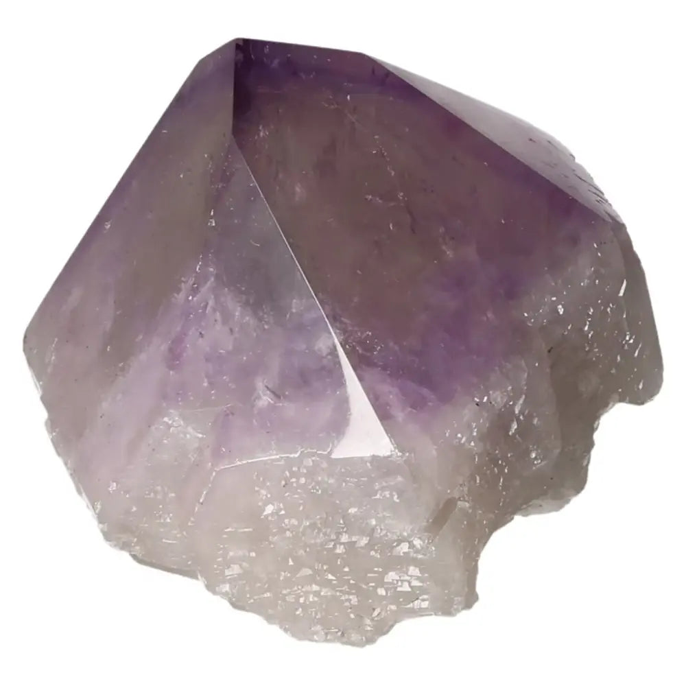 Polished Point Amethyst crystal from Sylvia Crystals, showcasing its stunning purple hues and healing properties for stress relief.
