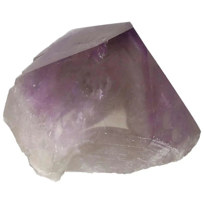 Polished Point Amethyst crystal from Sylvia Crystals, showcasing its premium quality and soothing purple hue for stress relief.