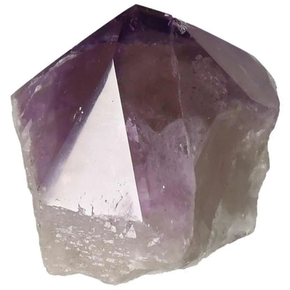 Polished Point Amethyst crystal, enhancing spiritual journey, stress reduction, and energy boosting properties, by Sylvia Crystals.