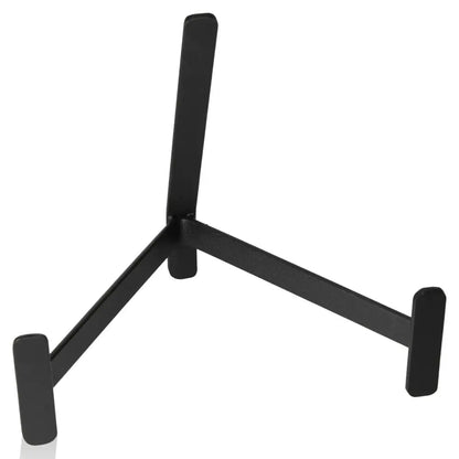 Black metal base for displaying stones or collectibles, featuring a sleek, minimalistic design.