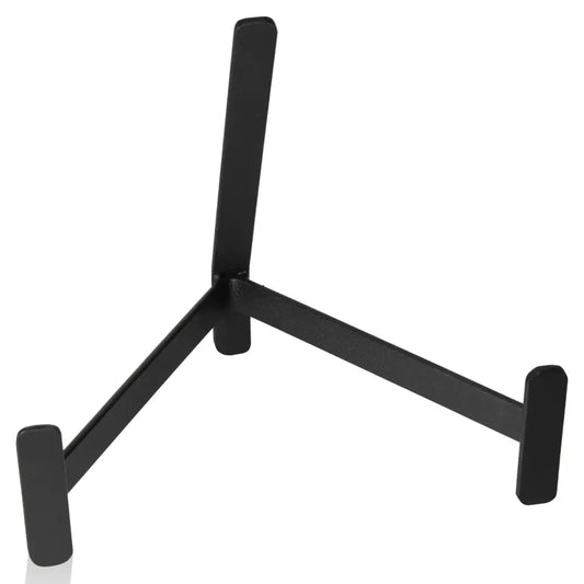 Black metal base for displaying stones or collectibles, featuring a sleek, minimalistic design.