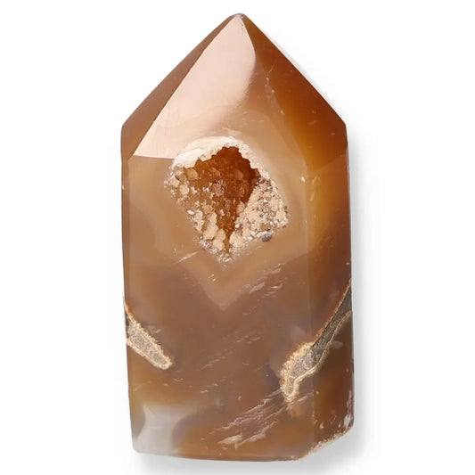 Brown Agate Geoded Point gemstone for energy balance and tranquility