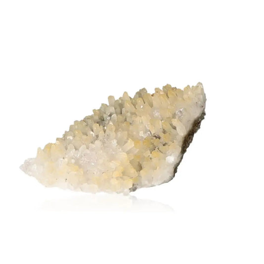 Quartz crystal cluster with yellow hue, known as the Master Healer for its spiritual clarity and energy amplification properties.