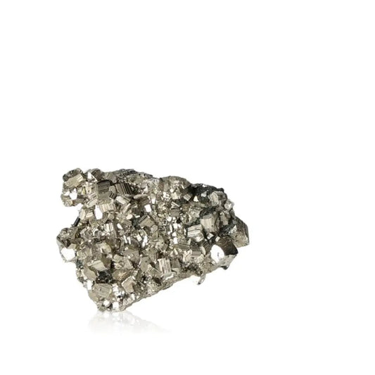 Raw pyrite mineral with metallic luster, known as Fool's Gold, symbolizing wealth and prosperity.