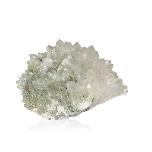 Close-up of a dazzling Quartz crystal, showcasing its pristine clarity and enhancing energy flow and balance.