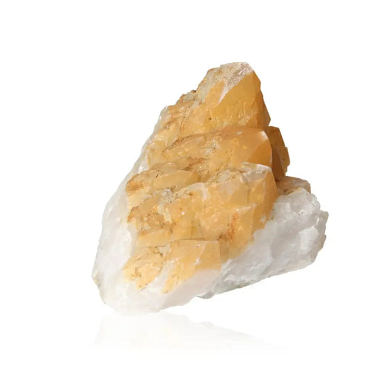 Quartz with iron oxidation crystal by Sylvia Crystals, featuring unique yellow hue, symbolizing beauty and transformative energy.