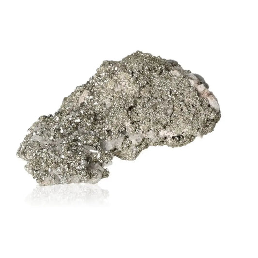 Pyrite with Quartz crystal, known as Fool's Gold, displaying a radiant golden hue and metallic luster, symbolizing abundance and prosperity.