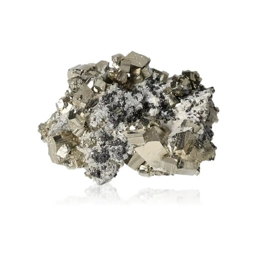 Quartz with Pyrite and Sphalerite crystal cluster showcasing metallic luster and natural beauty, offered by Sylvia Crystals.