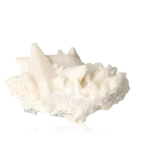 Milky Quartz crystal with ethereal transparency and multifaceted formations, ideal for meditation and energy amplification.