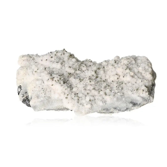 Milky Quartz with Chalcopyrite crystal from Sylvia Crystals, showcasing luxury and spirituality in an elegant gemstone.