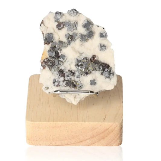 Sphalerite on Quartz displayed on wooden stand, showcasing vibrant hues and natural elegance, perfect for collectors and energy enthusiasts.