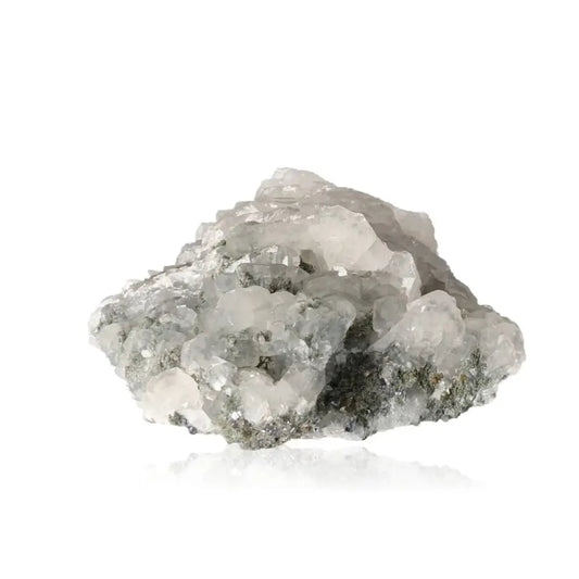 Quartz crystal with clear, glass-like appearance, known as the "Master Healer," used for energy amplification and spiritual clarity.