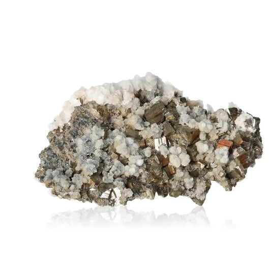 Chalcopyrite crystal cluster with shimmering surface, ideal for stress relief and balancing energy.