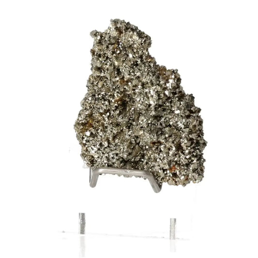 Golden pyrite mineral, known as Fool's Gold, showcasing its metallic luster and symbolic properties of prosperity and abundance.