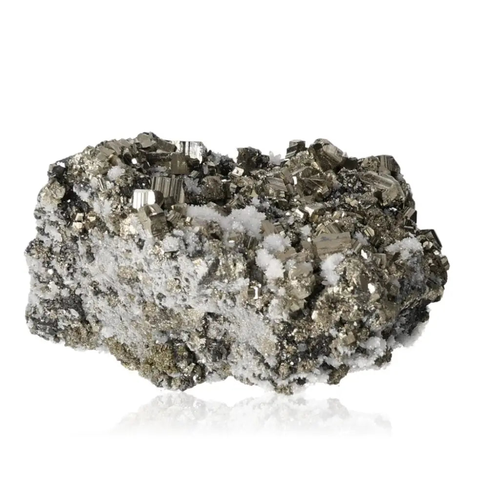 Pyrite with Quartz and Sphalerite mineral specimen from Sylvia Crystals, showcasing natural textures and golden hues.