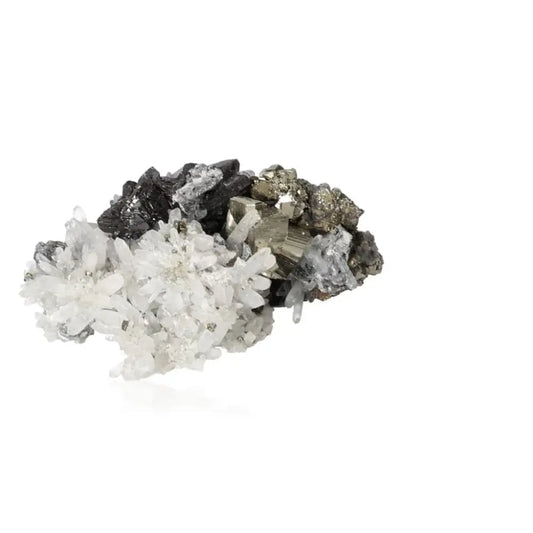 Premium Sphalerite with Quartz and Pyrite crystal from Sylvia Crystals, showcasing natural beauty and vibrant energy.