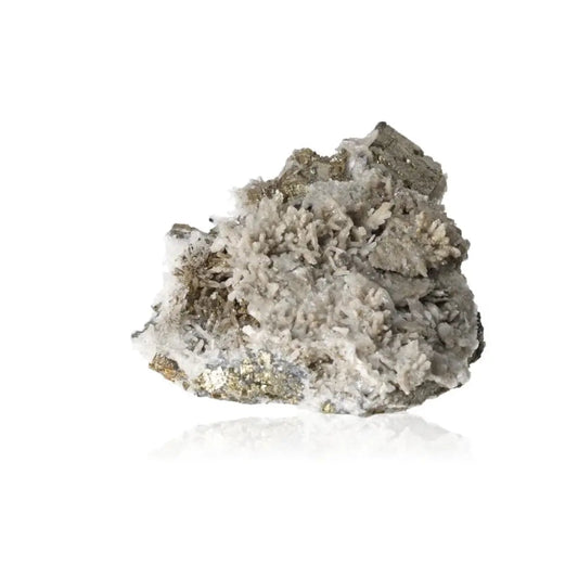 Quartz encrusted on pyrite mineral, known for its golden hue and metallic luster, symbolizing abundance and prosperity.