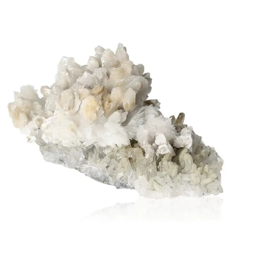Raw quartz crystal cluster showcasing brilliant sparkle and pure clarity for energy amplification and mental focus.