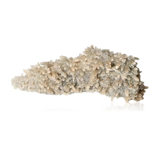 Quartz crystal cluster showcasing clarity and sparkle, ideal for enhancing energy flow, concentration, and emotional stability.