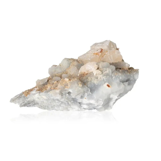 Quartz with Calcite crystal from Sylvia Crystals, showcasing clear Quartz and nurturing Calcite for elegant home decor.