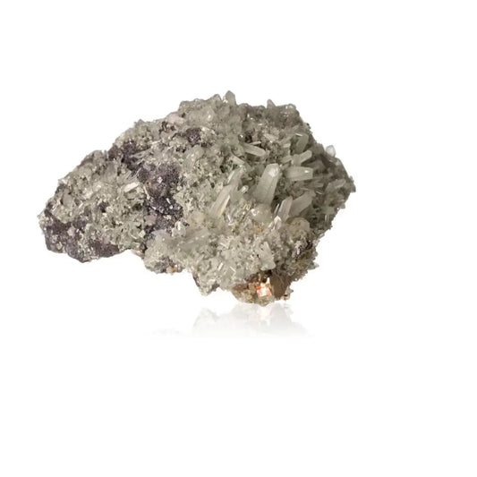 Quartz with Sphalerite and Pyrite crystal formation, embodying luxury and nature’s artistry from Sylvia Crystals, on a white background.