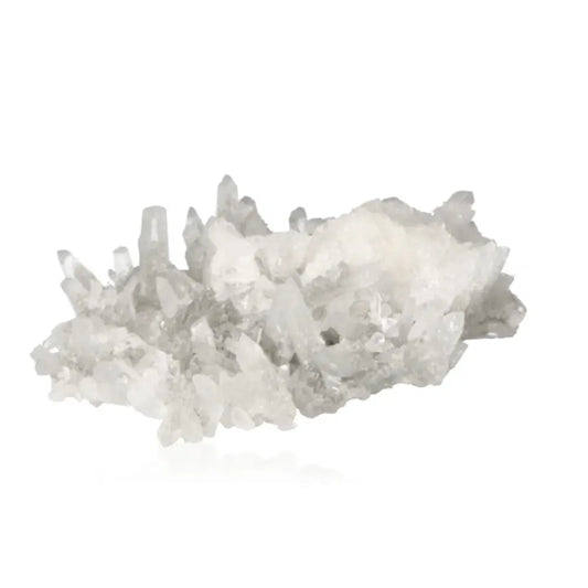 Quartz crystal cluster showcasing natural clarity and brilliance, enhancing energy flow and balance, essential for holistic practices.