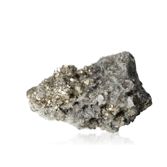 Pyrite with Sphalerite and Quartz crystal, showcasing golden hues, grounding energy, and clarity, from Sylvia Crystals collection.