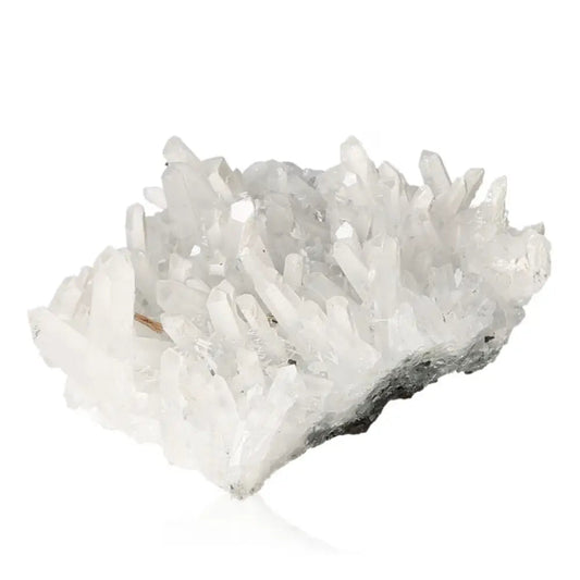 Quartz crystal cluster showcasing clarity and sparkle, perfect for enhancing positive energy and balance in any space.