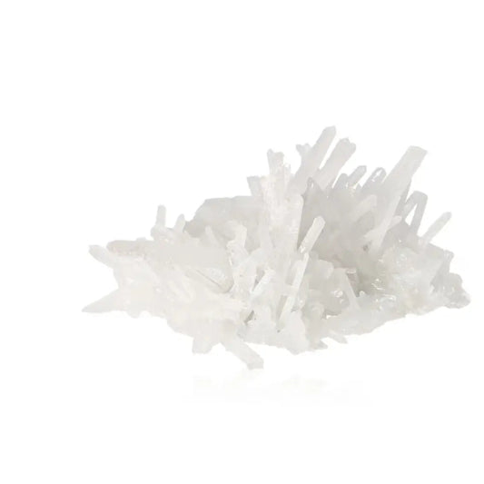 Clear quartz crystal cluster showcasing natural elegance and sparkling clarity, perfect for balance and focus in any space.