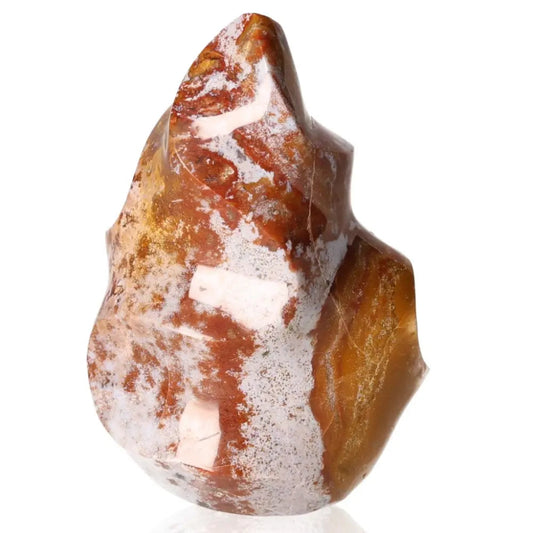 Ocean Jasper Flame crystal with unique patterns, known for spiritual and protective qualities, enhancing connection and balance.