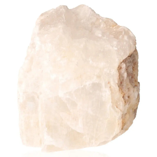 Raw selenite crystal illustrating the natural material used for crafting the Medium Selenite Lamp, emitting a calming and ambient glow.
